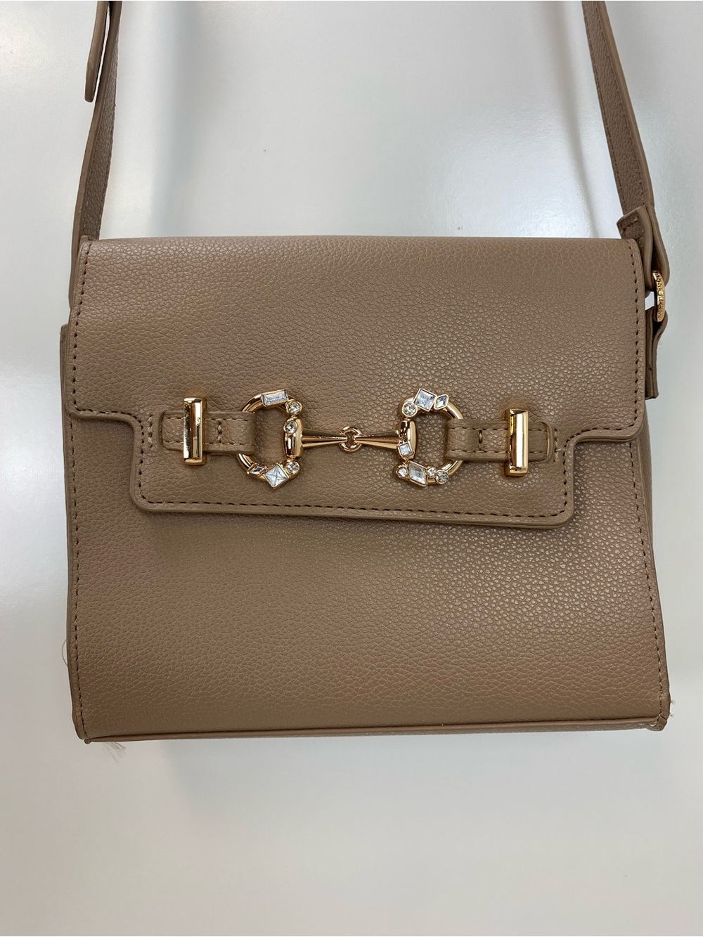 Anne Klein Taupe Crossbody with Gold Crystal Horsebit